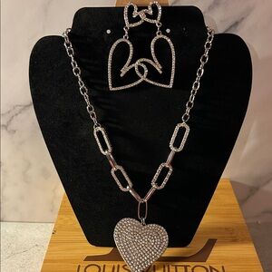 Paparazzi Silver Heart Necklace and Earrings Set